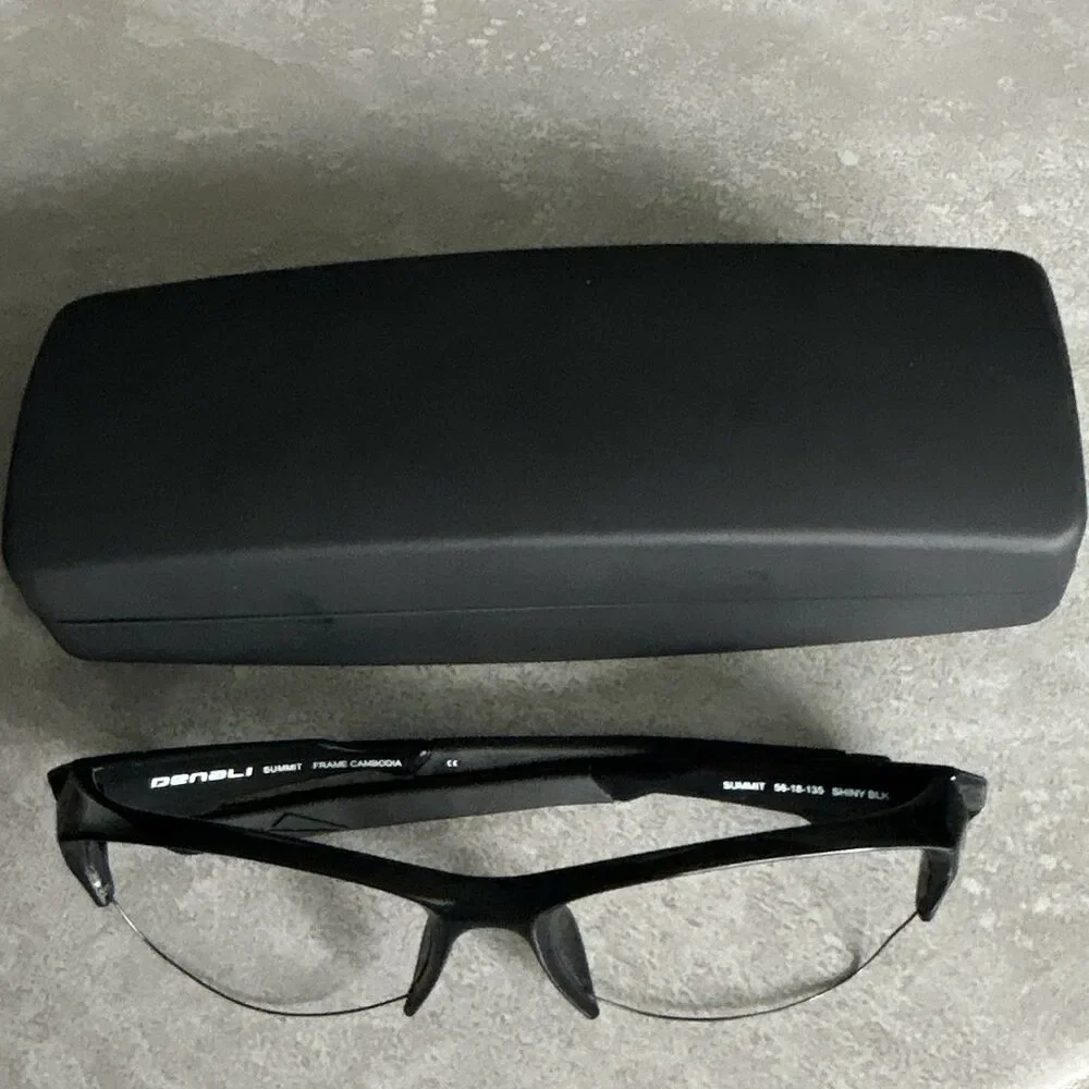 Denali Summit Black Half Rim Rectangular Eyeglass Frames w/case 56-18-135